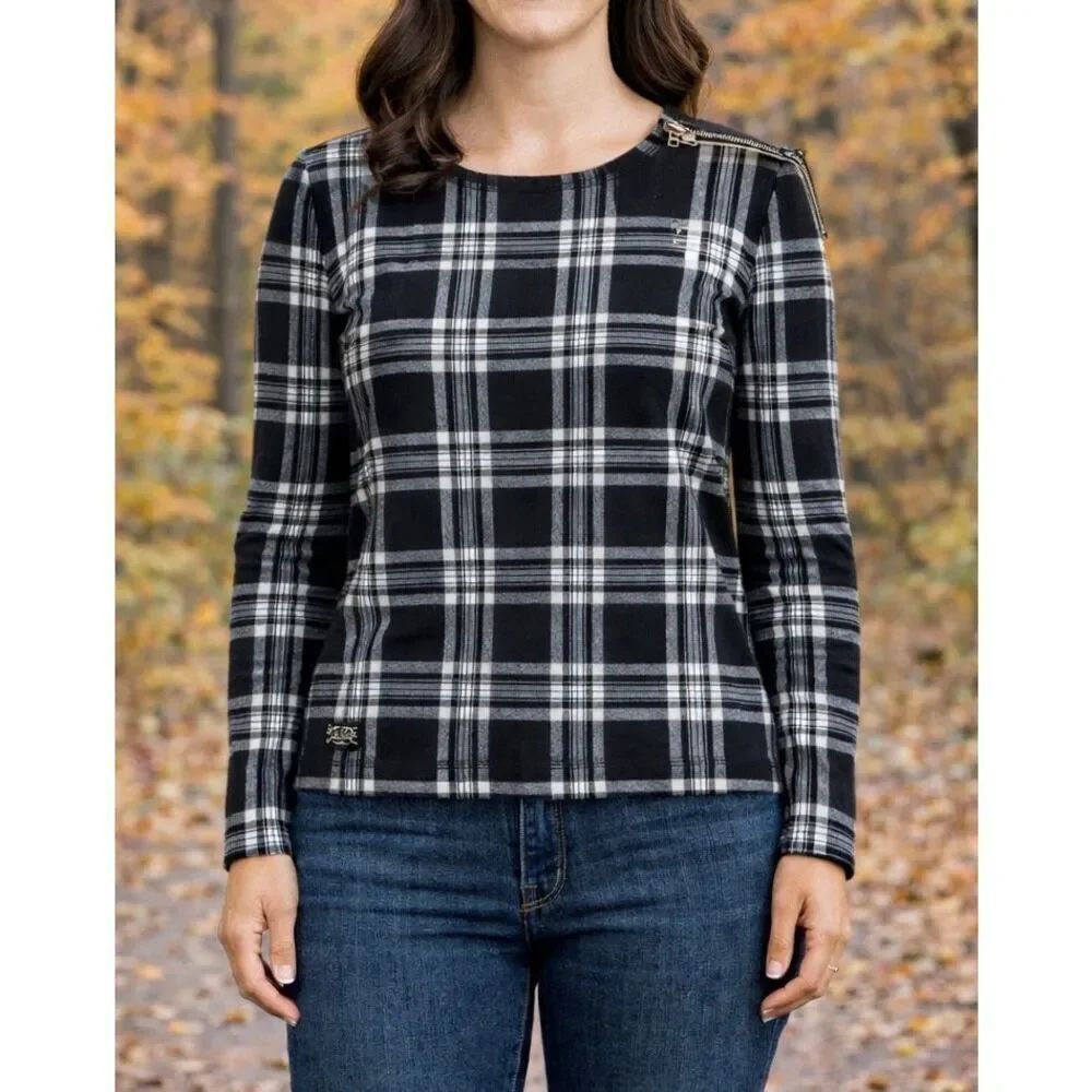 Lauren Ralph Lauren black plaid elbow pad blouse